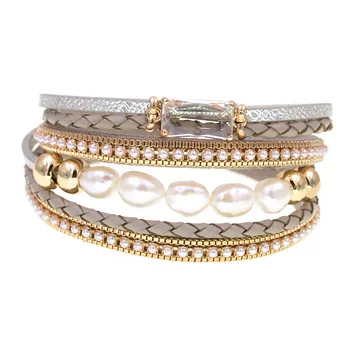 WELLMORE NYE læder armbånd til kvinder mode ferskvand perler Armbånd & Armbånd Kvindelige Smykker dropshipping