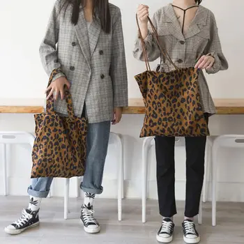 Mode Nye Kvinder, Fløjlsbukser Shopping Taske Genanvendelige Tote Taske Lady Kvindelig Leopard Mønster, Casual Skulder Tasker Kunder
