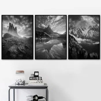 Sort Hvid Minimalistisk Mountain Lærred Maleri Wall Art Prints Plakat Billede for Galleri stuen Interiør Indretning
