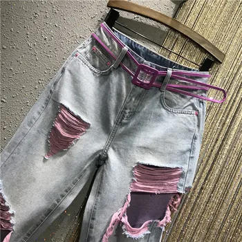 Huller Jeans til Kvinde 2020 Forår, Sommer, Nye Stil, Farve med Huller Tigger Jeans Piger Damer Afslappet Kanter Capri Denim Bukser