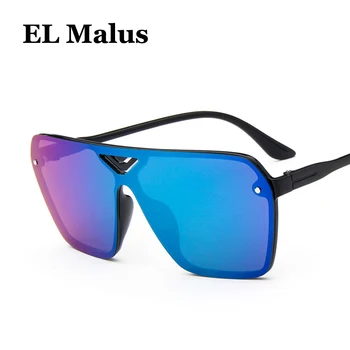 [EL Malus]2018 Nye Store Billede Square Solbriller UV400 Kvinder Mænd Overdimensionerede Anti Reflekterende Blå Sort Linse Spejl solbriller