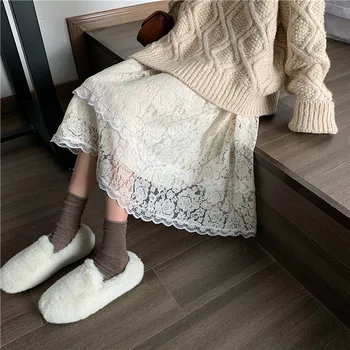 Sort Hvid Blonde Midi-Nederdel Kvinder Mode 2021 Forår vinter koreanske Søde Elegant Kontor A-line Nederdel Kvindelige Dame