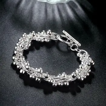 Kvinder Mode Sterling 925 Sølv Smykker 925 Solid Silver Drue-Perle-Charme Og Kæde Armbånd & Armbånd Til Kvinder Gave Y060