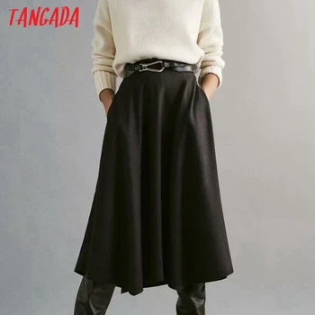 Tangada Kvinderne Vinteren Uldne Tyk Midi-Nederdel Faldas Mujer Vintage Side Lynlås Damer Elegante Smarte Midten af Kalv Nederdele 4C85