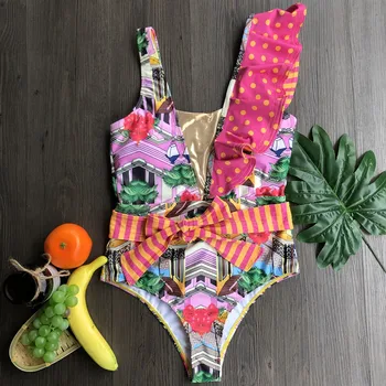 Imayio Flæsekanter badedragt et stykke tropiske print, ét stykke badetøj til kvinder sommer strandtøj