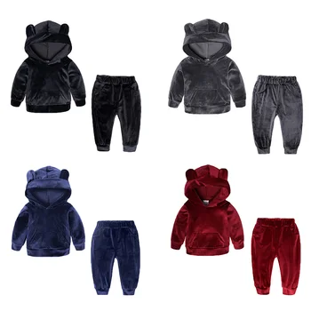 Nye Forår Drenge Tøj Sætter Børn Hooded Sweatshirt Bukser Passer Til Baby Tøj Buksetrold Piger, Som Dækker Børne Velvet Varm Kostume