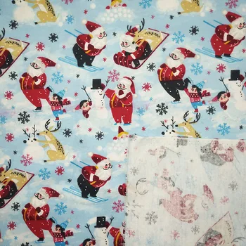 Bred 140cm LT.Blå Tegnefilm Jul Bomuld Mikro-slibning Santa Claus Trykt Stof Syning Materiale DIY Baby Tøj