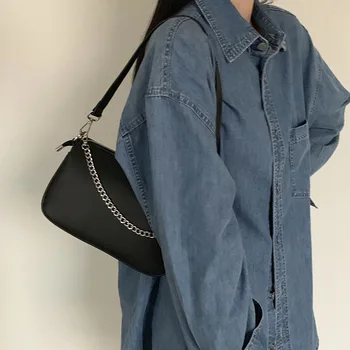 Kvinder Nye Trend Mode, Retro Chain Sort Damer Solid PU Læder Casual Cool Tasker Punge Totes Crossbody Tasker Shoulder Bag