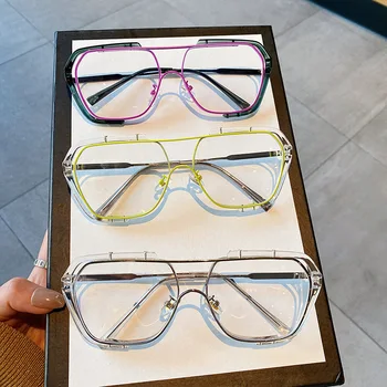 Vintage Dobbelt Bro Square Solbriller Til Kvinder Legering Candy Farve Briller Kvindelige Elegante Klar Linse Solbriller Overdimensioneret
