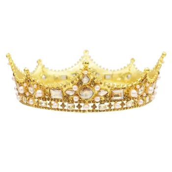 Barok Perle Konge Dronning Diadema Crown Tiaras Medaljon Rhinestone Fest, Brude Bryllup Hår Tilbehør, Smykker coroa de noiva