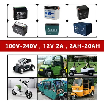 12V, 2A LCD-Skærm Smart Oplader Til Bil, Motorcykel Batteri, Fuld Automatisk Opladning Adapter Bly-GEL, AGM 12V AC110V 220V