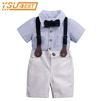 Baby Dreng Herre Tøj Sæt Sommer Drenge, der Passer Til Toddler Dreng Formel Part Bue Bodysuit Sat til 0-3T Spædbarn Dreng Stribet Tøj