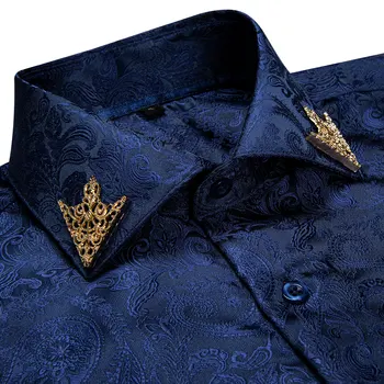 Mode Royal Blå Paisley Mænd Shirts Business Casual Langærmet Slim Fit Skjorte Soft Comfort Mænd, Silke Skjorte DiBanGu