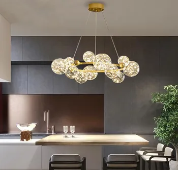 Kreativ og Moderne Nordisk LED Lysekrone Spise Stue Glas Bolden Hængende Lampe Soveværelse Lobby Deco Runde Guld Inventar
