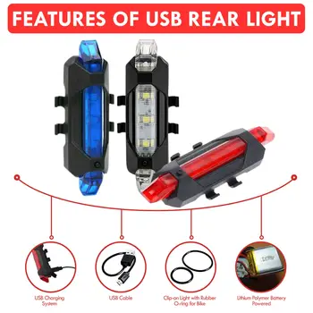 USB-Genopladelige LED-Mountain Bike Cykling Baglygte Bageste Cykel Lys Ridning Advarsel Sikkerhed Signal Lampe Taillamp Hvid Rød
