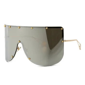 JASPEER Punk Overdimensionerede Solbriller Kvinder Mænd Et Stykke Stjernede Stud Uindfattede Solen Glas Luksus Brand Designer UV400 Mirror Linse