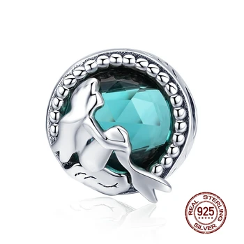 Ægte 925 Sterling Sølv Havfrue Glas Charm Perle Passer Oprindelige 3mm Armbånd, Vedhæng Til Kvinder Luksus Smykker