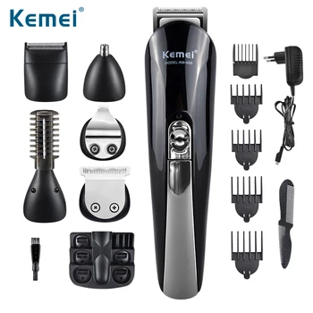 Kemei 6 i 1 Genopladeligt Hår Trimmer Titanium Hair Clipper Elektrisk Shaver Skæg Trimmer Mænd Styling Værktøjer Intimbarbering Maskine 600