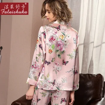 19 momme Frisk butterfly ægte silke pyjamas sæt kvinder pyjamas med lange ærmer kvindelige Sexet Blomster mulberry silke nattøj