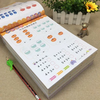 Montessori 4 Bøger/sæt af Børns Addition og Subtraktion Læring Håndskrift Praksis Book Alder 3-6 Elever Matematik