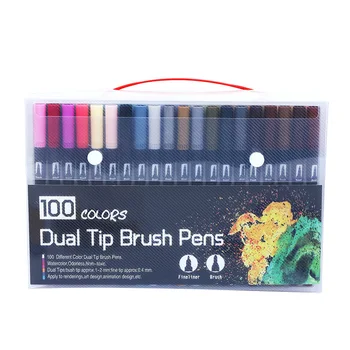 100 Farver Dual Brush Kunst Markører Fin Spids Pen og Pensel Tip Pens for Bullet Tidsskrifter Voksen Farvelægning Bøger Kalligrafi Bogstaver