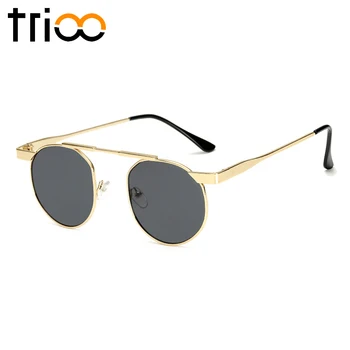 TRIOO Retro Nyt Design, Runde Solbriller til Unisex Farve Linse Punk Style Nuancer Tendenser UV400 Gafas Lunette De sol Guld Metal
