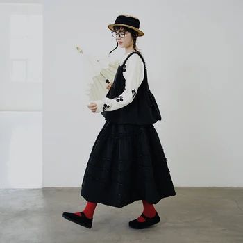 Imakokoni oprindelige sort nederdel kvindelige 2020 efteråret og vinteren, mid-længde højtaljede tynd a-line nederdel