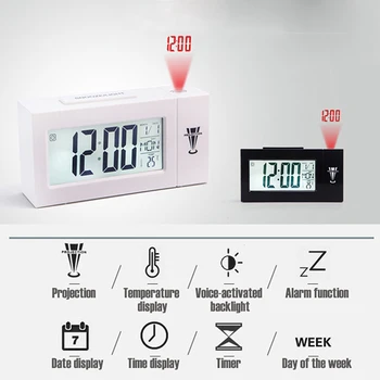 FanJu Digitale Vækkeur Vejr Station LED Temperatur Fugtighed Vejrudsigt Udsæt Tabel Ur Med Tid Projektion^