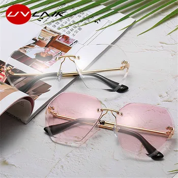 UVLAIK Uindfattede Diamant Kvinders Solbriller Brand Designer Nuancer Rammeløse solbriller til Kvinder Oversize Briller Spejl