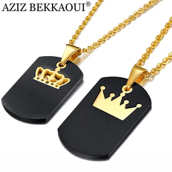 AZIZ BEKKAOUI Mode Logo Crown Rustfrit Stål Par Halskæder Gravering Tag Halskæde Luksus Gave Dropshipping