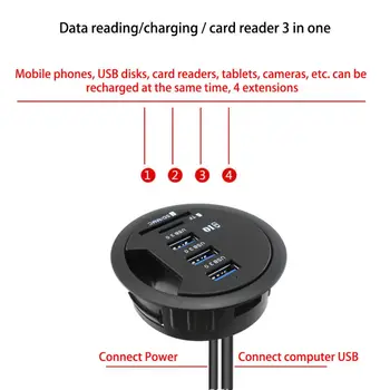 Black EU Stik 2,5 Tommer Grommet Hul I-Skrivebord Montering af 3 Porte USB 3.0 Hub-Adapter Til Bærbare PC Tablet Tilbehør