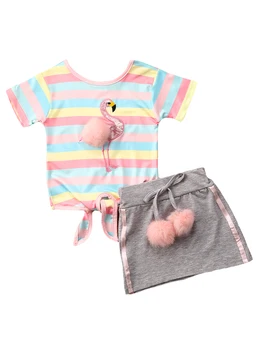 Toddler Baby Pige Kids Sommer Tøj Plys bold, T-shirt, Top, Nederdel Outfit Sæt 2020