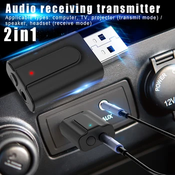 2-I-1 USB Bluetooth-V5.0 Receiver Transmitter Bil Wireless Audio AUX Adapter JR Tilbud