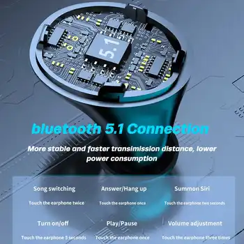 Bluetooth 5.1 Trådløse Hovedtelefoner med Mikrofon Sport Vandtæt TWS Bluetooth Hovedtelefoner Touch Kontrol Trådløse Headsets Øretelefoner