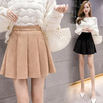 MUMUZI preppy stil plisseret nederdel Fashion streetwear kort ruskinds nederdel 2020 Nye efteråret mini nederdele dame vinter nederdele saias