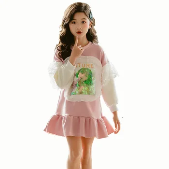 2020 Piger Efteråret Kjole Nye Koreansk Stil Langærmet Sweater Kjole Girls Fashion Flounced Kjoler Dropshipping
