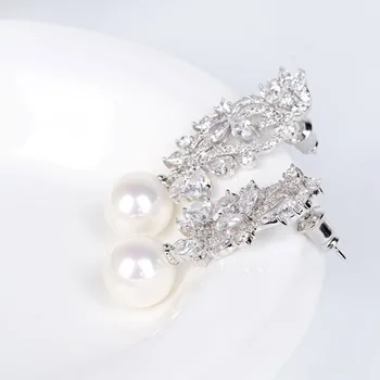 LUOTEEMI Luksus Unikke Smarte Stor Hvid Simuleret Pearl Drop Øreringe Hvid Farve CZ Vintage Bryllup Brincos Smykker til Kvinder