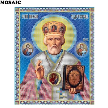 DIY Diamant Maleri Cross Stitch Religiøse Ikon af Saint Nicholas Rhinestone Krystal Håndarbejde Diamant Broderi håndværk