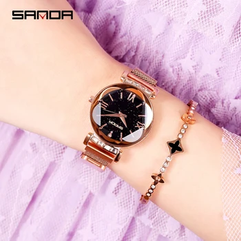 SANDA 2020 Hot Sælge Luksus Kvinder Watch Mode Rhombiske Glas Design Quartz Armbåndsur Magnet Spænde Gaver Relogio Feminino 1001