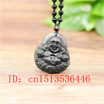 Naturlig Sort Grøn Jade Kinesiske Penge Buddha Vedhæng Halskæde Hånd Udskæring Charme Smykker Skåret Amulet Og Lykke Gaver Hendes Mænd