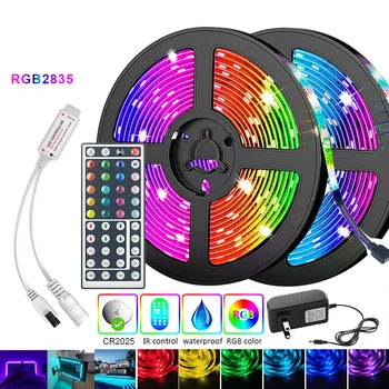 LED Strip RGB 5050 SMD 2835 Fleksibel led lysbånd RGB-5M-10M 15M Tape Diode DC 12V+ Fjernbetjening +Adapter Non-vandtæt