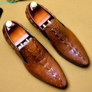 QYFCIOUFU 2019 Håndlavet i Italien Mode krokodille sko bryllupsfest oxford sko til mænd i Ægte Læder til Mænd Derby Kjole Sko