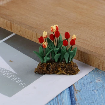 Nye ankomst 1/12 Scale Miniature Harpiks Hængende Tulip Flower Dukkehus Fe Haven Indretning Dukke Tilbehør, Legetøj & Hobbier