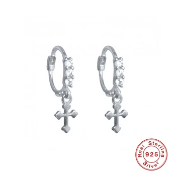 BOAKO 925 Sterling Sølv Hoop Øreringe Til Kvinder på Tværs af Zircon Crystal Øreringe Krog Earings Luksus Smykker Pendientes Ohrringe