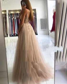 SoDigne Tull Prom Dress 2020 Kæreste Backless Krystal Blomster En Linje Aften kjole Formelle Gala Kjole Til Kvinder