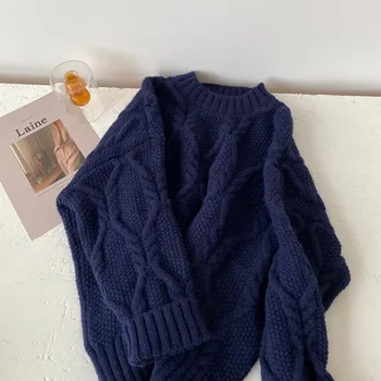 2020 Efterår Og Vinter Nye Kvinder Varmt, Blødt Voksagtig God Tekstur Twist O-Neck Design Overdimensionerede Pullover Sweater Mode Smarte Top Kvinde