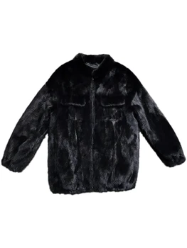 Lautaro Mid-længde black falske mink pels jakke kvinder lynlås drop skulder lange ærmer Plus size faux fur frakke kvinder 5xl 6xl 7xl