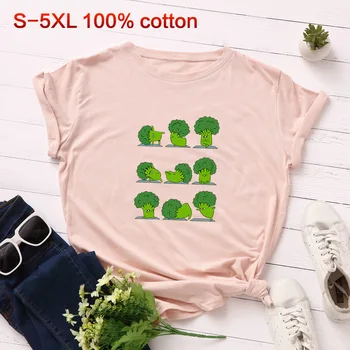 Harajuku Veganer Print T-Shirt Sjove Broccoli Bomuld Tee Grafisk Kvinder Tshirt Sommer Grøntsager Plus Size T-shirt Sød Basic Toppe
