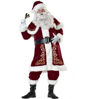 Voksen Santa Claus Kostume, der Passer Plys Far Fancy Tøj Xmas Cosplay Rekvisitter Mænd Jul Prestigefyldte Dame Santa kostume