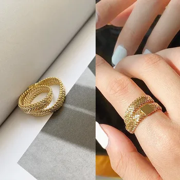 Garn Vævet Slange, Kæde, Dobbelt Lag 14K Forgyldt Index Finger Ringe Til Dame Fashion Cool Kvindelige Guld Tilbehør Slange Ring